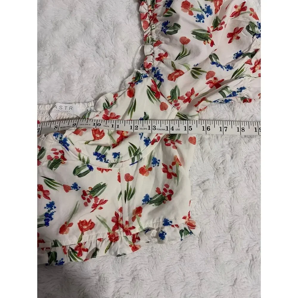 ASTR the Label Feronia White Floral Puff Sleeves Corset With Boning Crop Top M